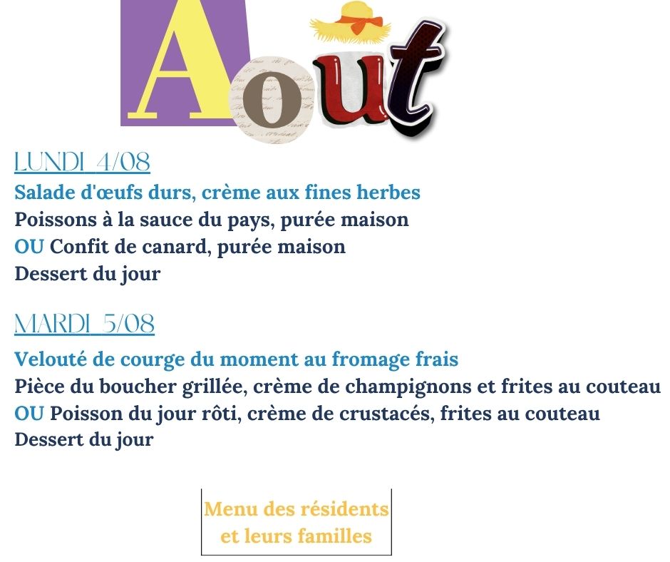 Menu du début de semaine pour les familles de résidents